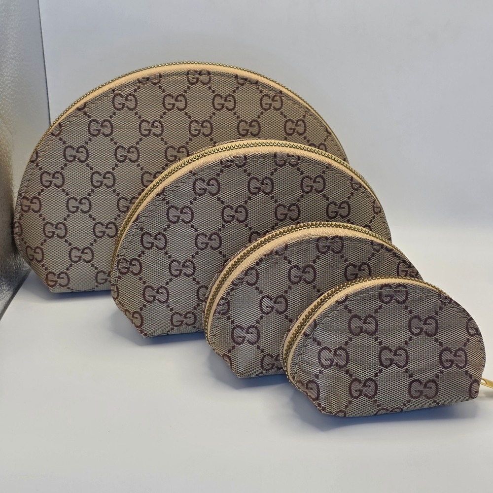 Unbranded 4-Piece Cosmetic Bag Set Brown Beige Nested Zip Pouches | Women OS